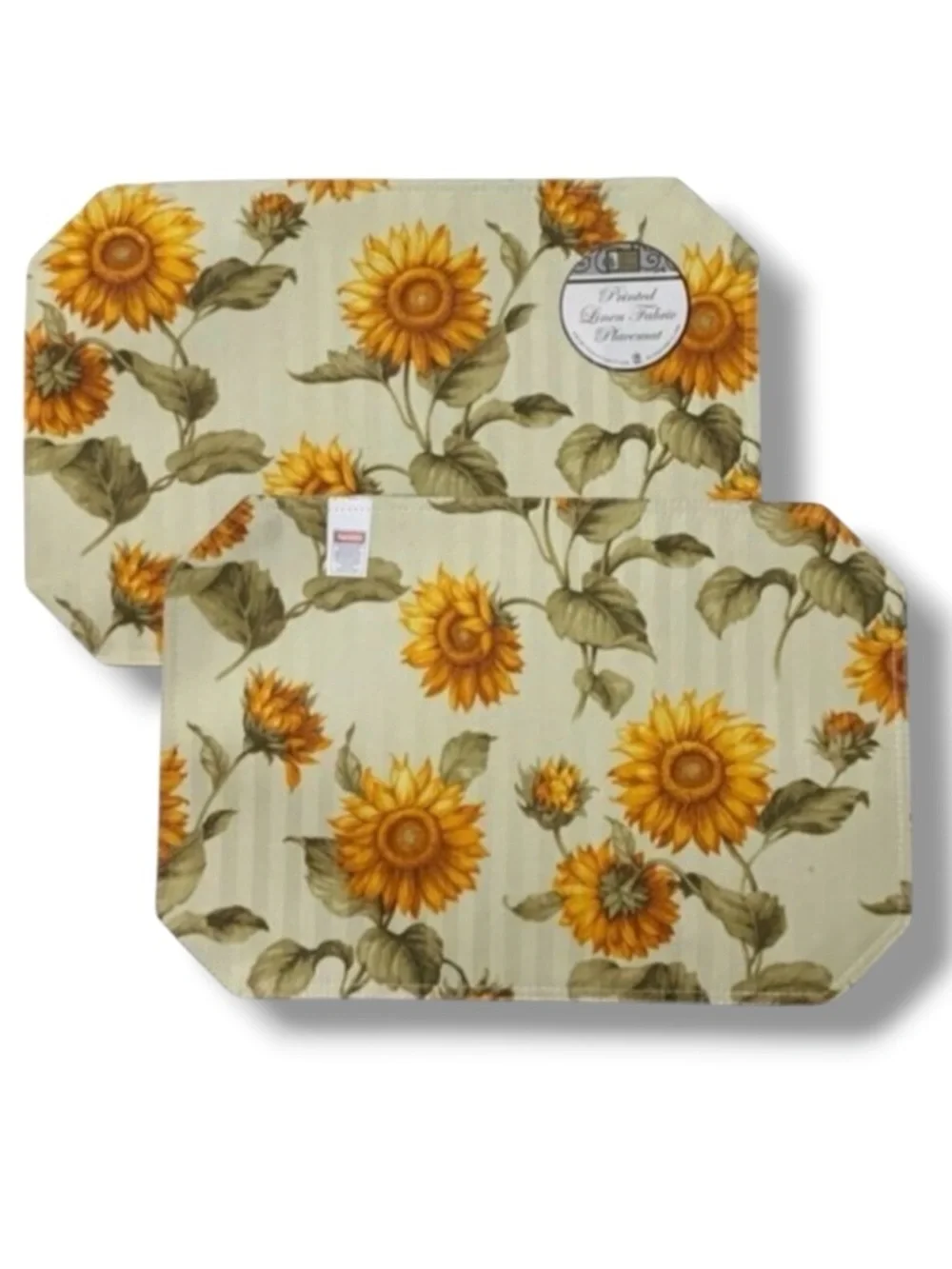 Sunflower Reversible Printed Linen Fabric Placemats Set of 4 Neutral Yellow
